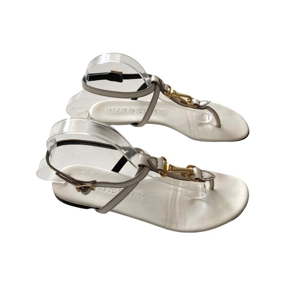 Burberry White Leather Horse Clip Thong Sandals 40 - Picture 3 of 8